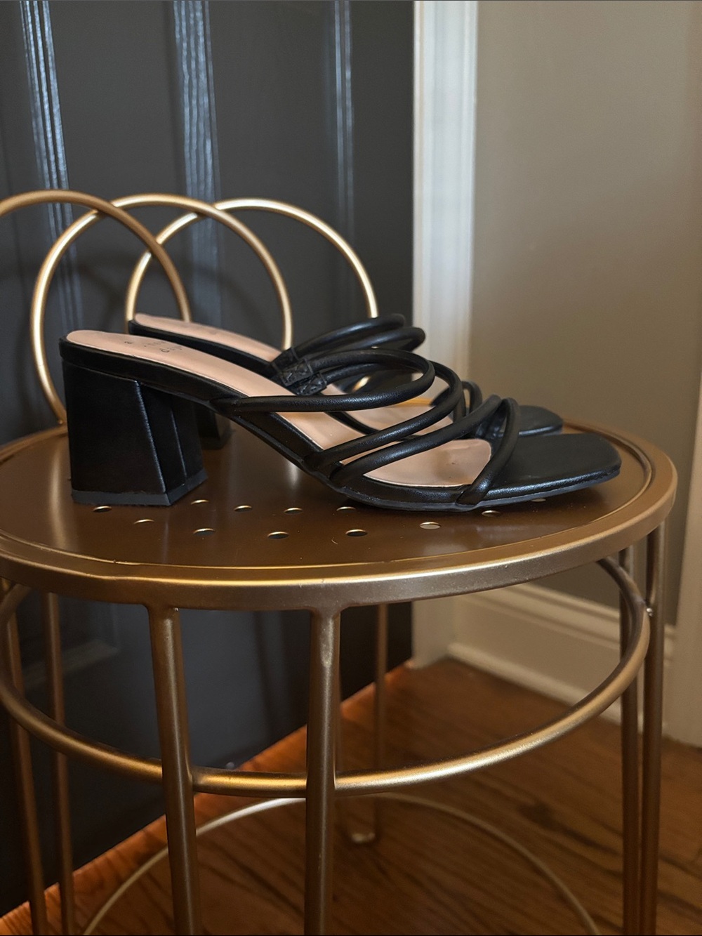 a new day Black Strappy Block Heel Mules